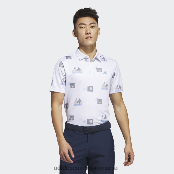 adidas campus romania tricou polo cu imprimeu integral alb bărbați alb/albastru/gri J266N26241