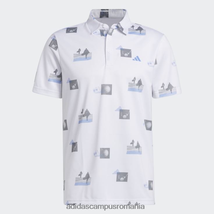 adidas campus romania tricou polo cu imprimeu integral alb bărbați alb/albastru/gri J266N26241