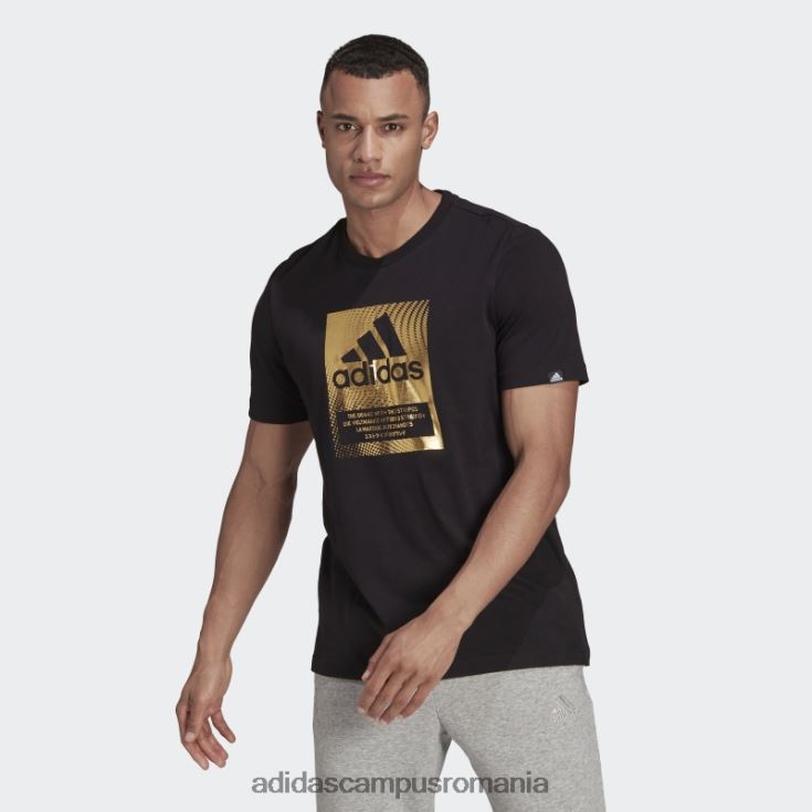 adidas campus romania tricou grafic cutie cu logo din folie neagră bărbați negru/auriu metalic J266N21690