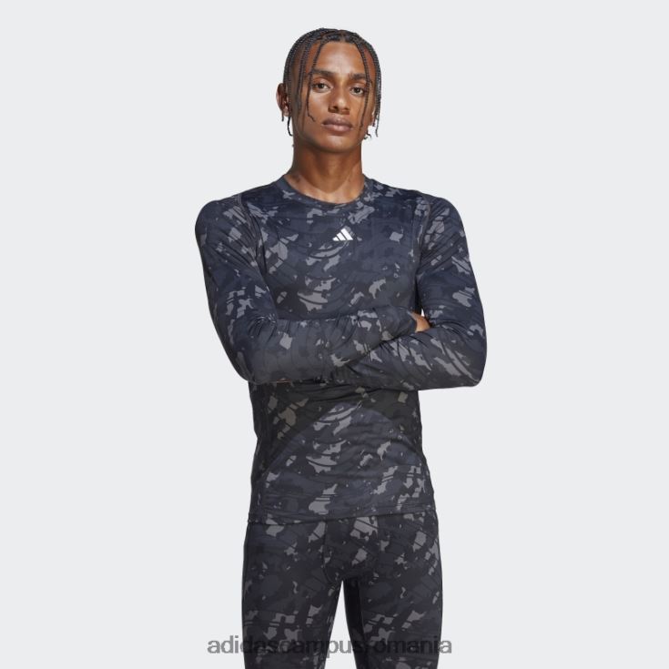 adidas campus romania Top negru de antrenament cu mâneci lungi cu imprimeu techfit peste tot bărbați negru J266N213601