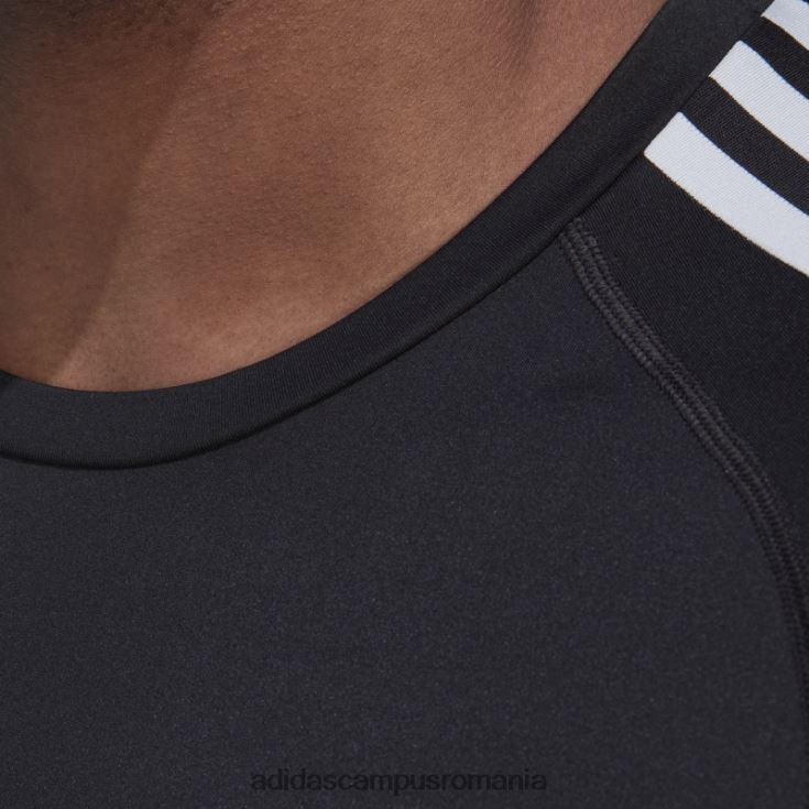 adidas campus romania Tricou negru adidas cu mâneci lungi de antrenament techfit cu 3 dungi bărbați negru J266N213461
