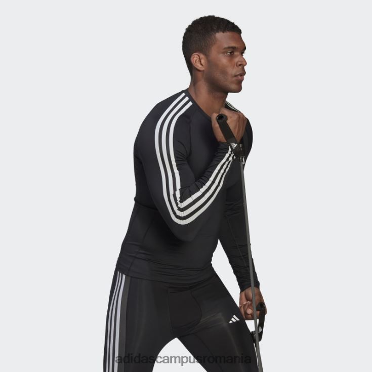 adidas campus romania Tricou negru de antrenament techfit cu 3 dungi adidas bărbați negru J266N2987