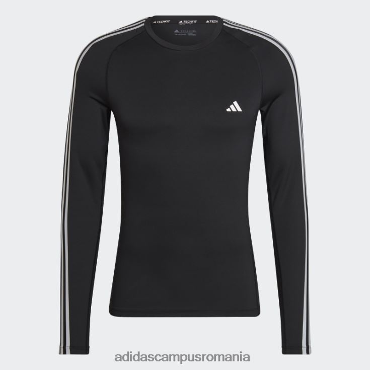 adidas campus romania Tricou negru de antrenament techfit cu 3 dungi adidas bărbați negru J266N2987