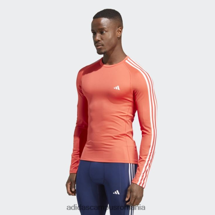 adidas campus romania Tricou roșu adidas cu mâneci lungi de antrenament techfit cu 3 dungi bărbați roșu J266N213983