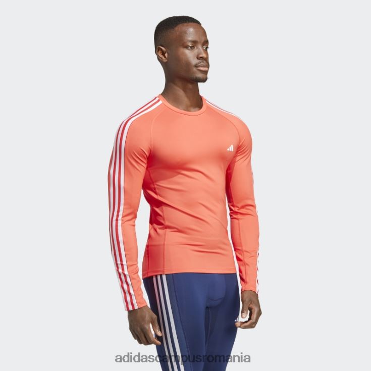 adidas campus romania Tricou roșu adidas cu mâneci lungi de antrenament techfit cu 3 dungi bărbați roșu J266N213983