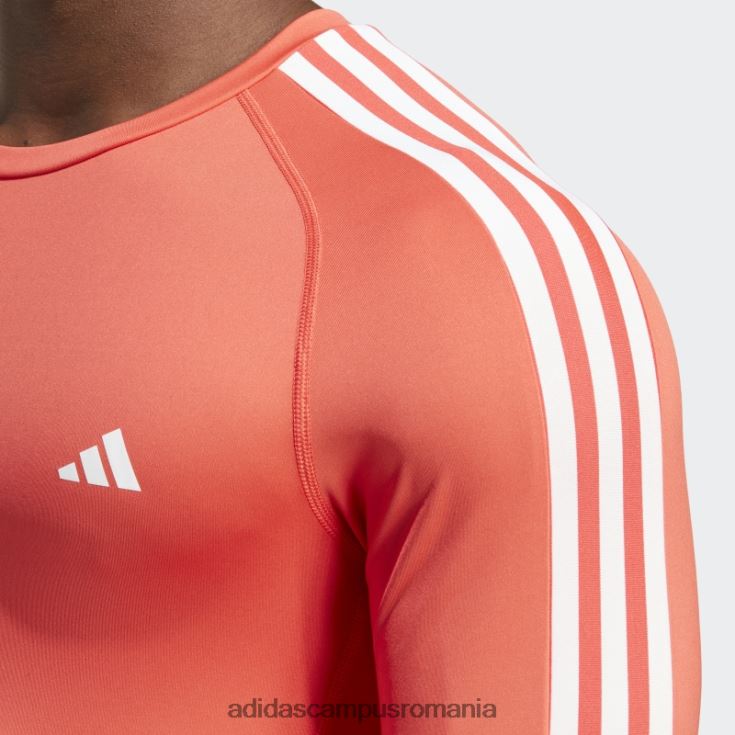 adidas campus romania Tricou roșu adidas cu mâneci lungi de antrenament techfit cu 3 dungi bărbați roșu J266N213983