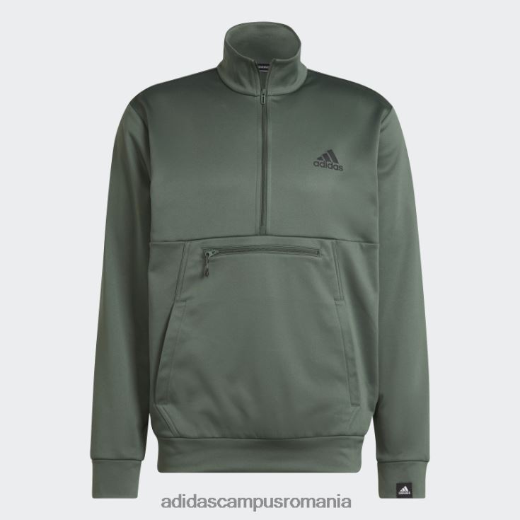adidas campus romania green oxide aeroready joc și du-te mic logo cu jumătate de fermoar bărbați oxid verde/negru J266N27121