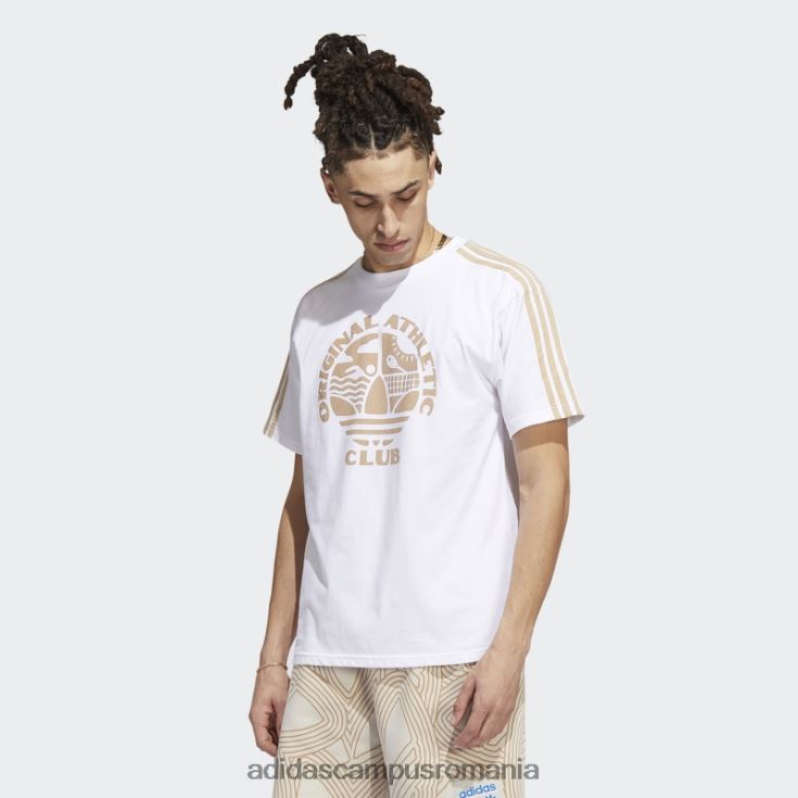adidas campus romania Tricou alb original de atletism cu 3 dungi bărbați alb/bej J266N27540