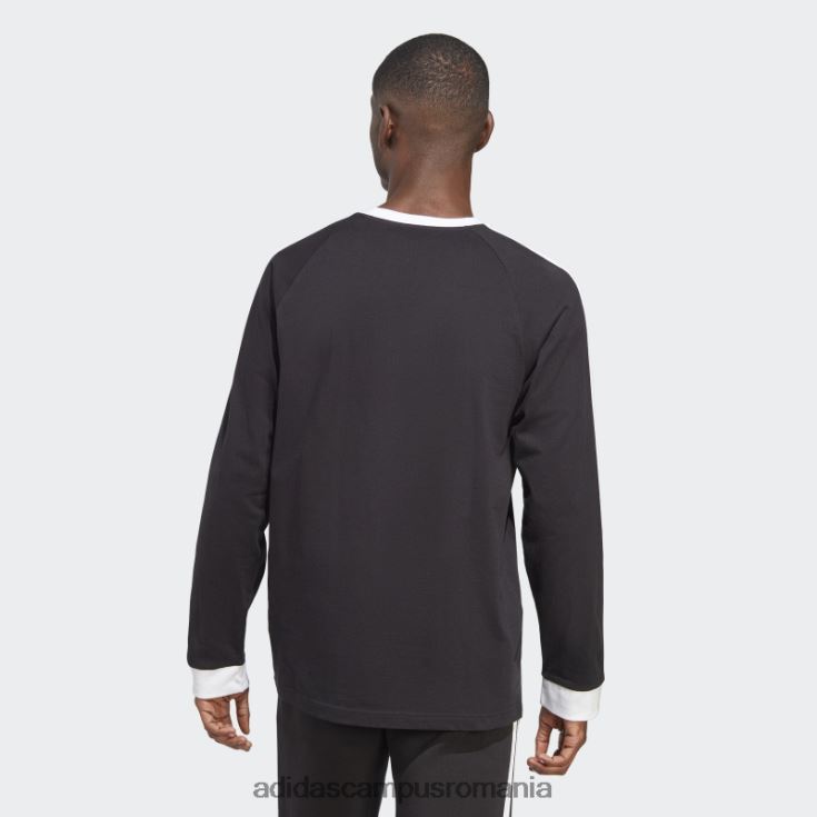 adidas campus romania Tricou negru cu mânecă lungă cu 3 dungi adicolor classics bărbați negru J266N24861