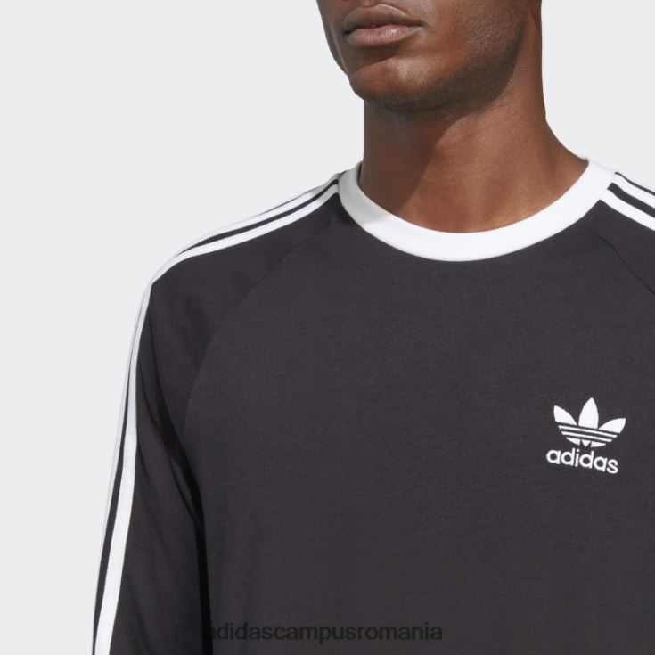 adidas campus romania Tricou negru cu mânecă lungă cu 3 dungi adicolor classics bărbați negru J266N24861