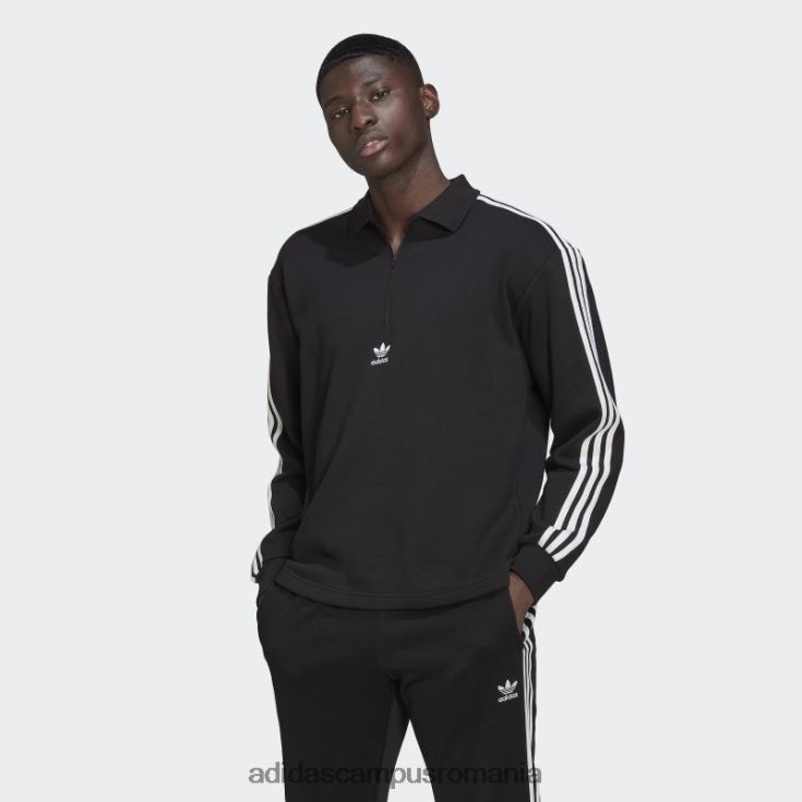 adidas campus romania Tricou polo cu mânecă lungă cu 3 dungi negru adidas bărbați negru J266N26618