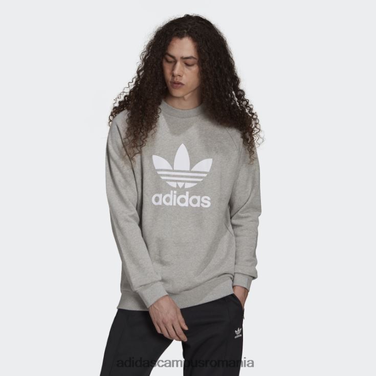 adidas campus romania hanorac adicolor classics trefoil crewneck gri mediu bărbați gri mediu/alb J266N21495