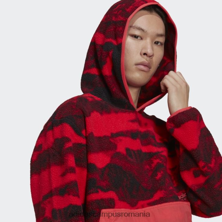 adidas campus romania hanorac cu capota cu imprimeu din fleece polar, roz nucleu, hot adventure bărbați miez roz J266N214947