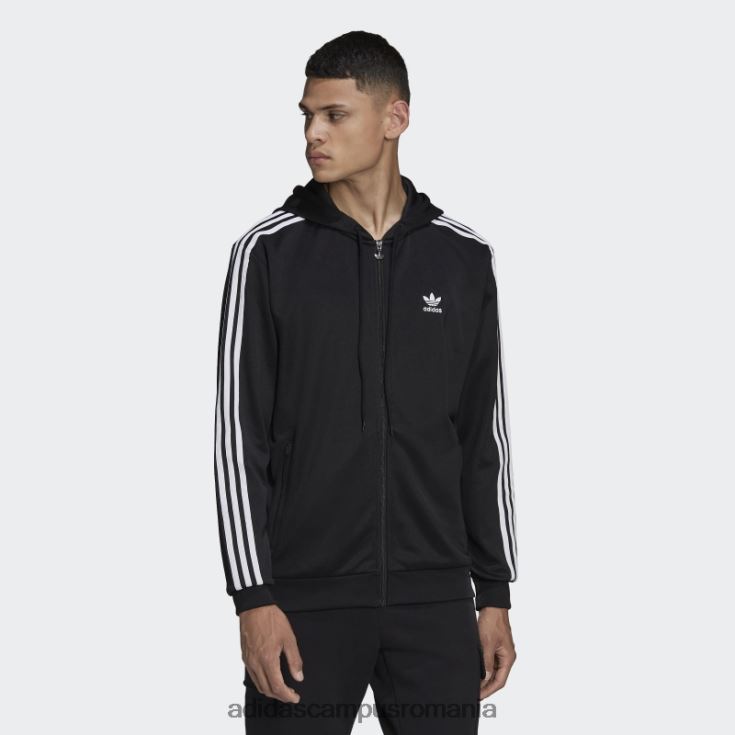 adidas campus romania jachetă adicolor classics cu glugă, fermoar complet, neagră bărbați negru J266N26380