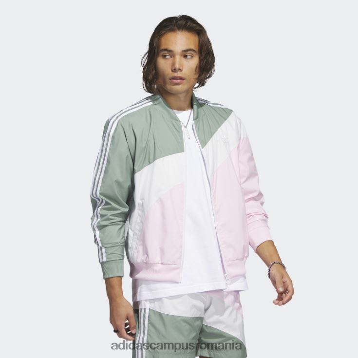 adidas campus romania jachetă de sport țesută în vârtej verde argintiu bărbați verde argintiu/roz J266N26464