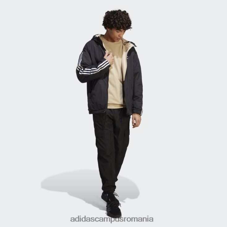 adidas campus romania jachetă neagră reversibilă din lână polară bărbați negru/bej J266N215244