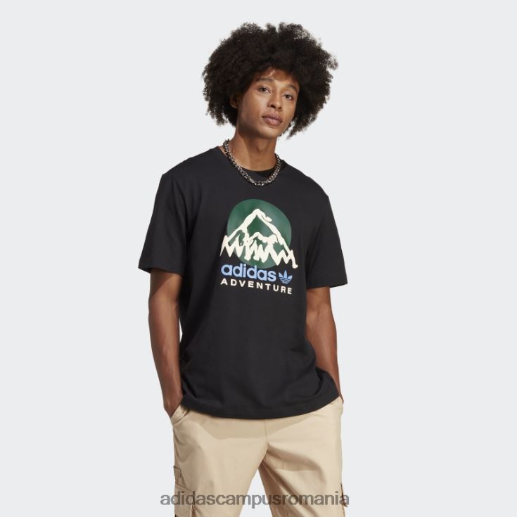 adidas campus romania negru aventură munte fața tricou fashion bărbați negru J266N213223
