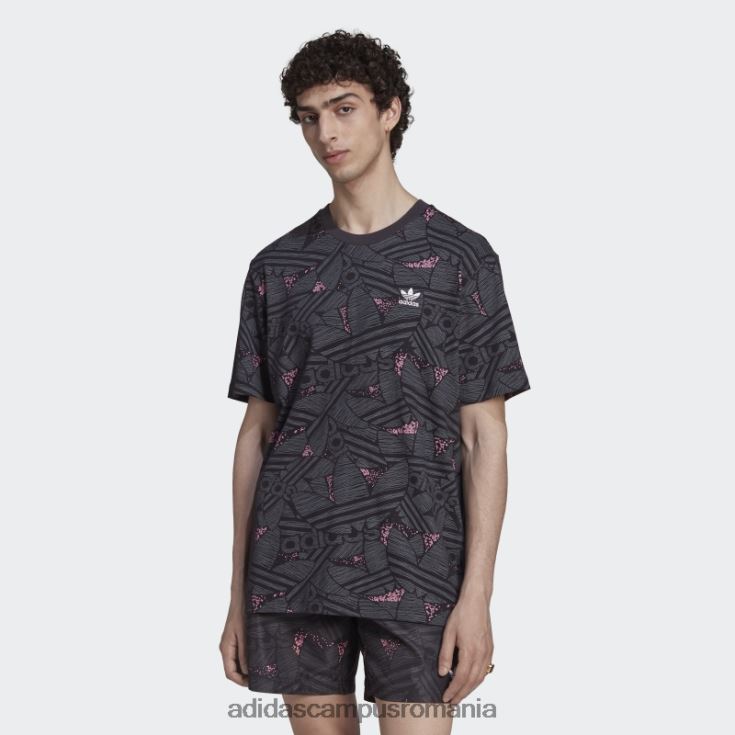 adidas campus romania tricou negru cu imprimeu trefoil rekive bărbați negru/gri/roz J266N214687