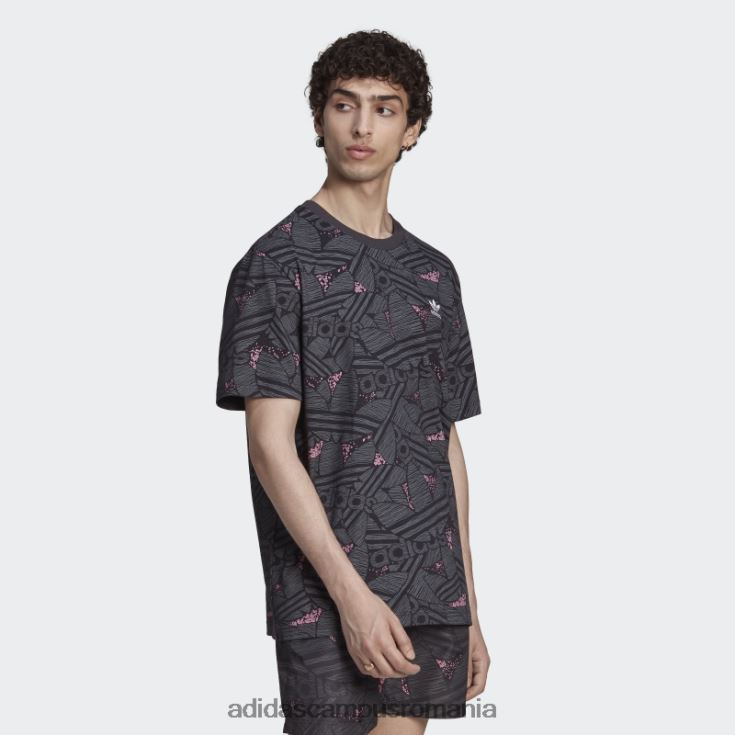 adidas campus romania tricou negru cu imprimeu trefoil rekive bărbați negru/gri/roz J266N214687