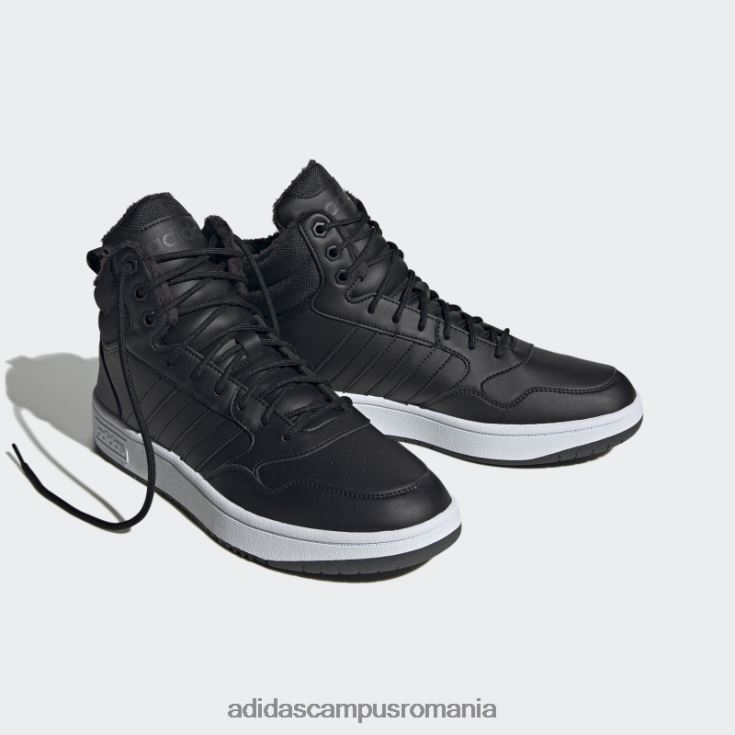 adidas campus romania hoops 3.0 mid lifestyle baschet clasic căptușeală de blană pantofi pentru iarnă negru bărbați alb negru J266N24345