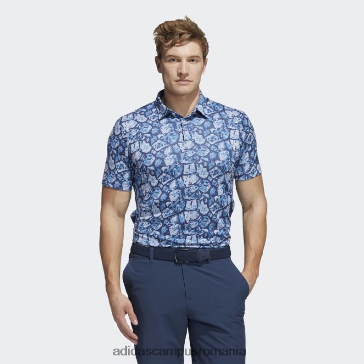 adidas campus romania tricou polo cu imprimeu pietruit cu conținut reciclat aqua bărbați ton aqua/violet/marin J266N220839