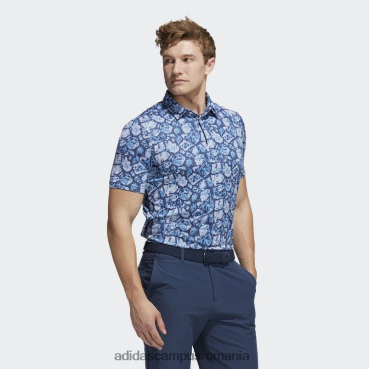 adidas campus romania tricou polo cu imprimeu pietruit cu conținut reciclat aqua bărbați ton aqua/violet/marin J266N220839