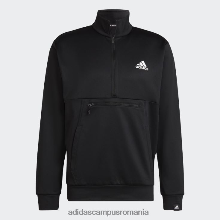 adidas campus romania joc aeroready și go mic logo cu jumătate de fermoar negru bărbați alb negru J266N220768