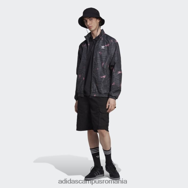 adidas campus romania rekive trifoil peste tot cu imprimeu top negru la moda bărbați negru/gri/roz J266N220257