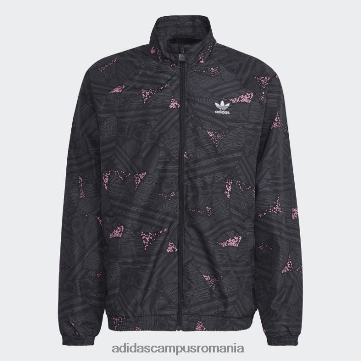adidas campus romania rekive trifoil peste tot cu imprimeu top negru la moda bărbați negru/gri/roz J266N220257
