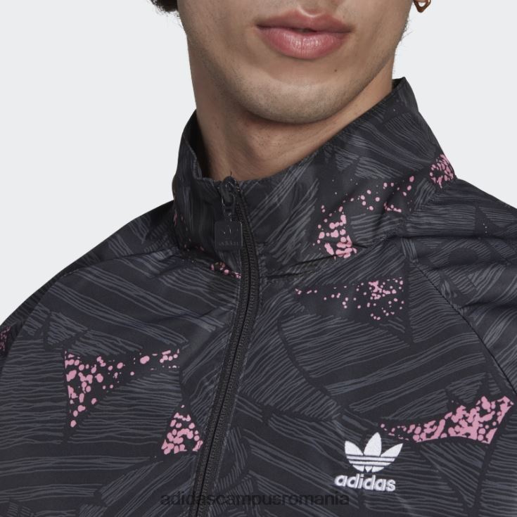 adidas campus romania rekive trifoil peste tot cu imprimeu top negru la moda bărbați negru/gri/roz J266N220257