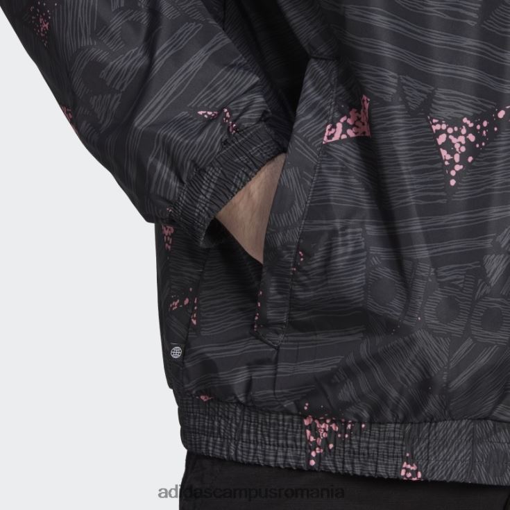 adidas campus romania rekive trifoil peste tot cu imprimeu top negru la moda bărbați negru/gri/roz J266N220257