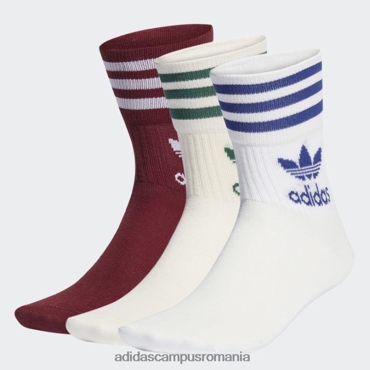 adidas campus romania șosete albe cu tăietură mijlocie - 3 perechi unisex alb roșu J266N215376
