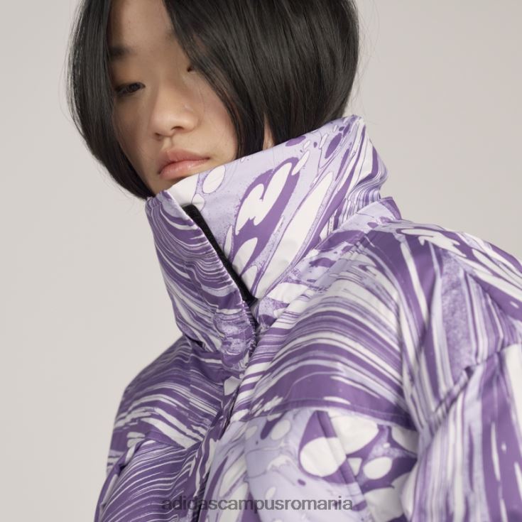 adidas campus romania by stella mccartney geaca de iarna captusita cu imprimeu alb fierbinte unisex alb/violet deplasat/violet J266N22346