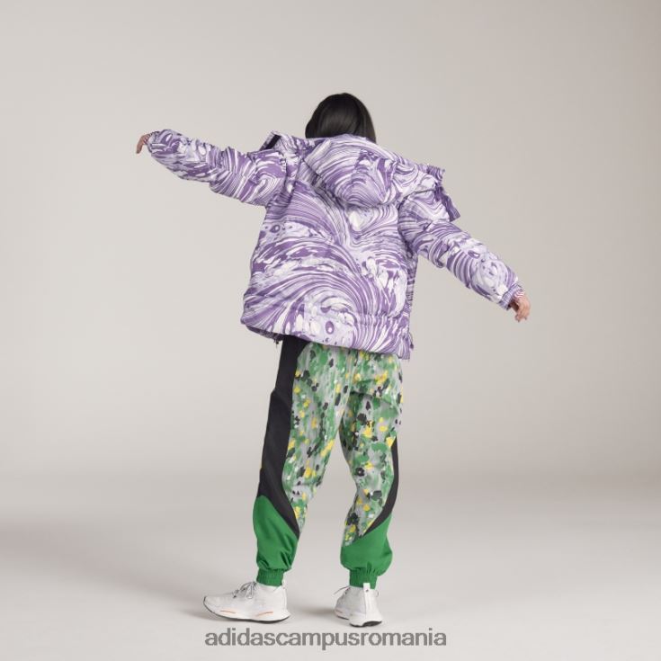 adidas campus romania by stella mccartney geaca de iarna captusita cu imprimeu alb fierbinte unisex alb/violet deplasat/violet J266N22346