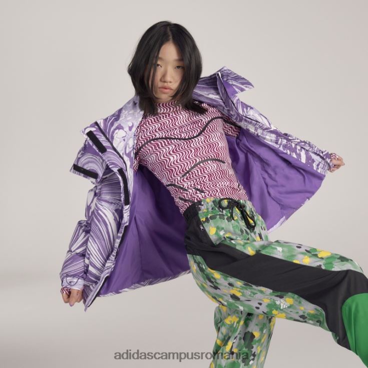 adidas campus romania by stella mccartney geaca de iarna captusita cu imprimeu alb fierbinte unisex alb/violet deplasat/violet J266N22346