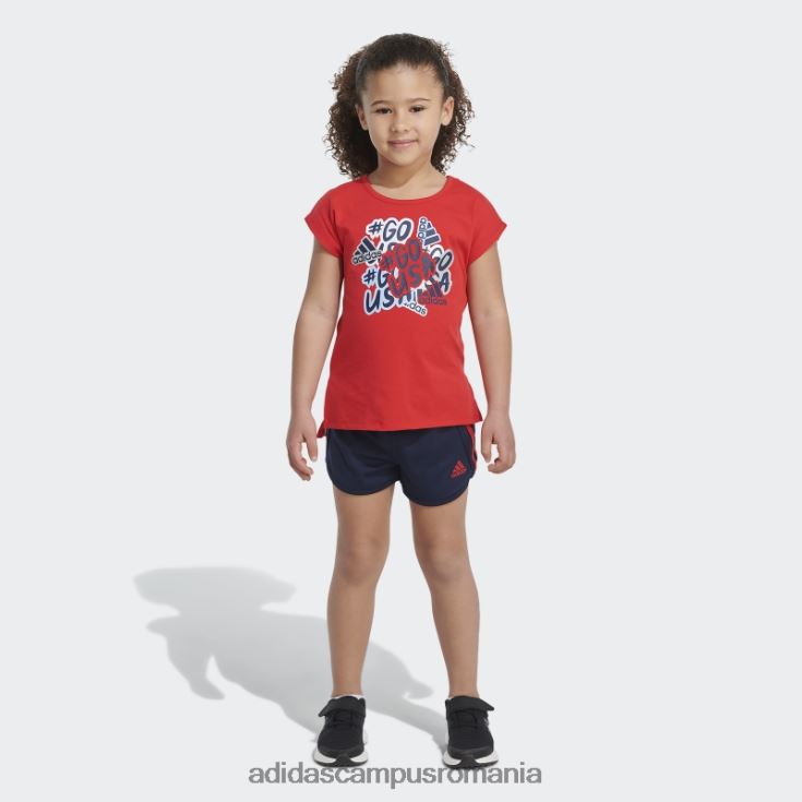 adidas campus romania set de tricou și pantaloni scurți grafic roșu copii roșu J266N225462