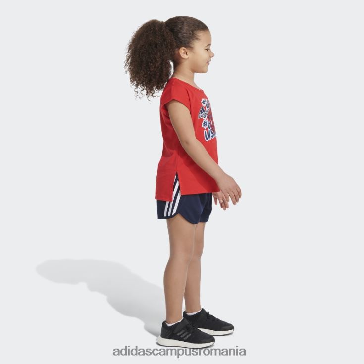 adidas campus romania set de tricou și pantaloni scurți grafic roșu copii roșu J266N225462