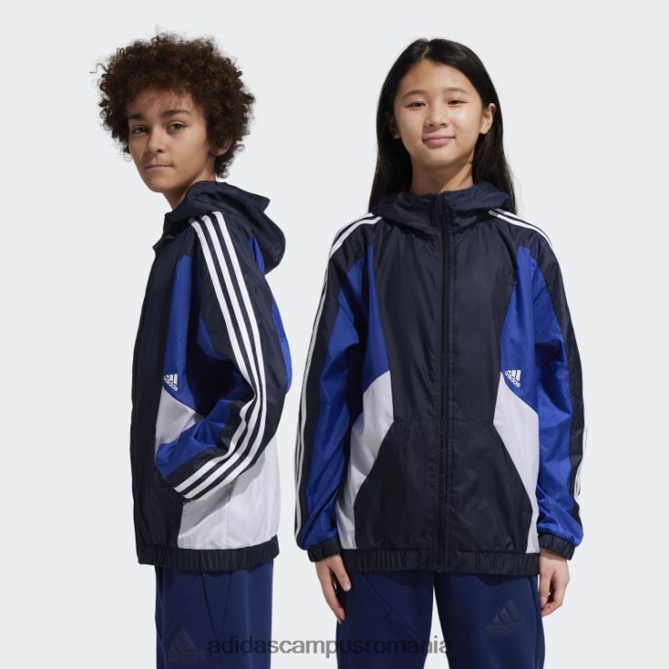 adidas campus romania Bloc de culoare cerneală, cu 3 dungi, îmbrăcăminte de vânt obișnuită adidas copii cerneală/albastru/alb J266N211781
