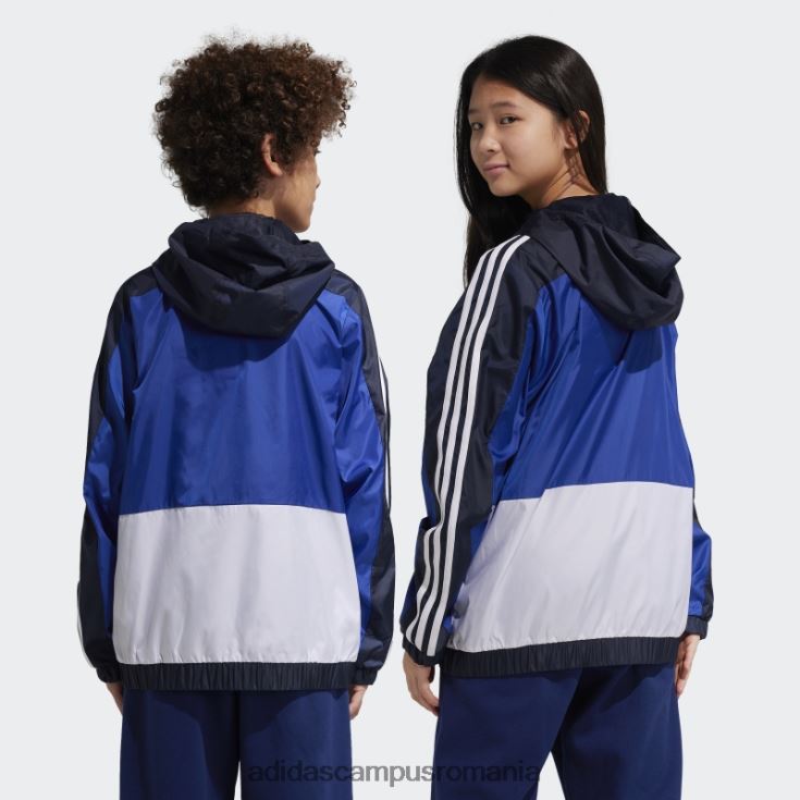 adidas campus romania Bloc de culoare cerneală, cu 3 dungi, îmbrăcăminte de vânt obișnuită adidas copii cerneală/albastru/alb J266N211781