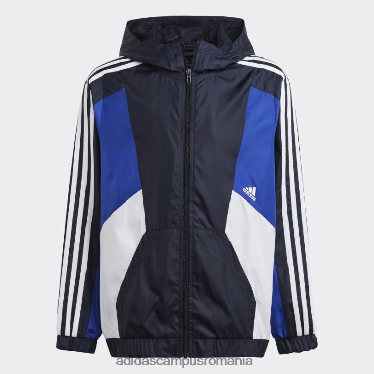 adidas campus romania Bloc de culoare cerneală, cu 3 dungi, îmbrăcăminte de vânt obișnuită adidas copii cerneală/albastru/alb J266N211781