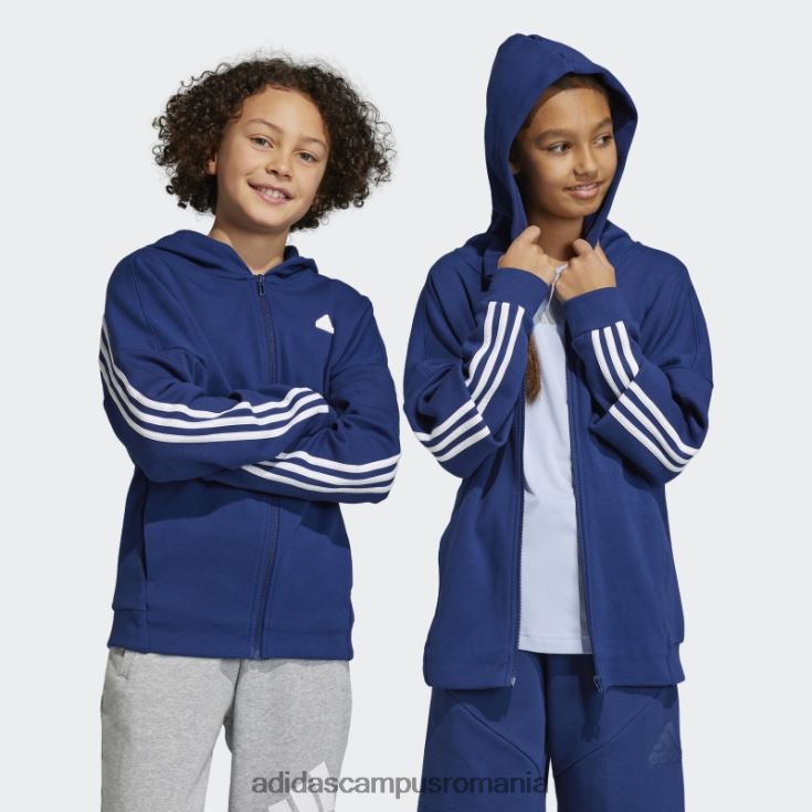 adidas campus romania Bluză de sport cu glugă, cu fermoar complet, cu 3 dungi, pictograme de viitor albastru închis copii albastru închis/alb J266N218809
