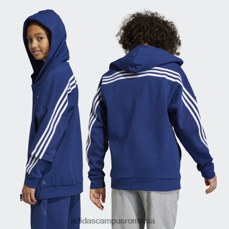 adidas campus romania Bluză de sport cu glugă, cu fermoar complet, cu 3 dungi, pictograme de viitor albastru închis copii albastru închis/alb J266N218809