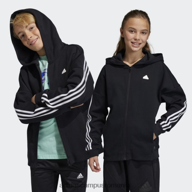adidas campus romania bluză de sport cu glugă, cu fermoar complet, cu iconițe negre pentru viitor copii alb negru J266N23346