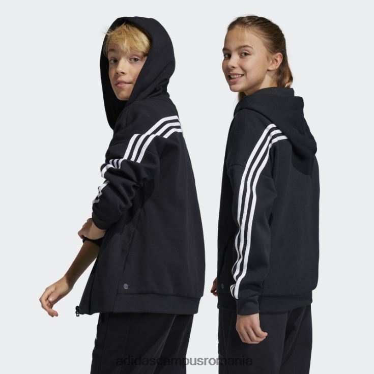 adidas campus romania bluză de sport cu glugă, cu fermoar complet, cu iconițe negre pentru viitor copii alb negru J266N23346