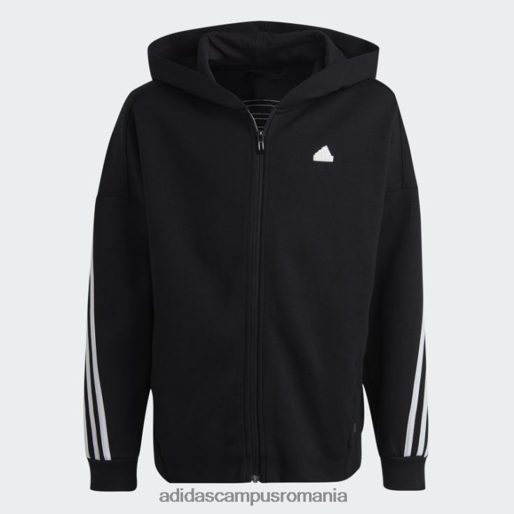 adidas campus romania bluză de sport cu glugă, cu fermoar complet, cu iconițe negre pentru viitor copii alb negru J266N23346