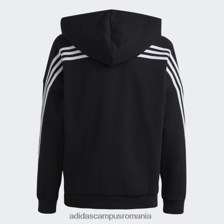 adidas campus romania bluză de sport cu glugă, cu fermoar complet, cu iconițe negre pentru viitor copii alb negru J266N23346