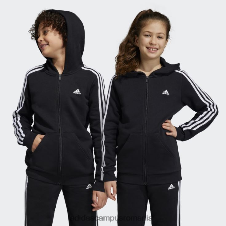 adidas campus romania essentials 3 dungi fleece hanorac cu fermoar complet modă albă copii alb negru J266N23349