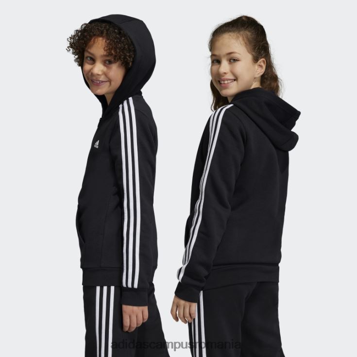 adidas campus romania essentials 3 dungi fleece hanorac cu fermoar complet modă albă copii alb negru J266N23349