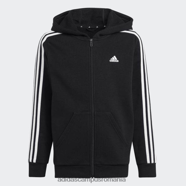 adidas campus romania essentials 3 dungi fleece hanorac cu fermoar complet modă albă copii alb negru J266N23349