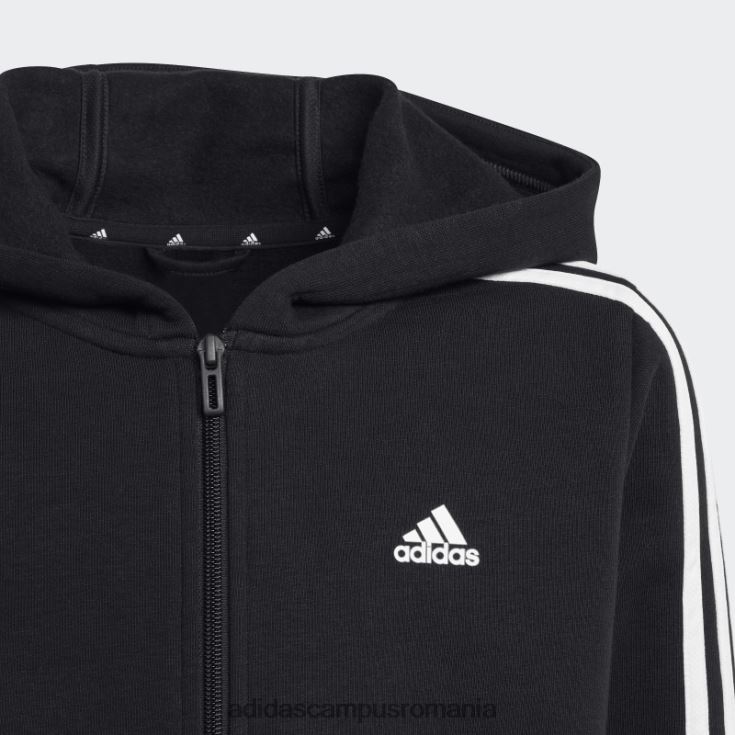 adidas campus romania essentials 3 dungi fleece hanorac cu fermoar complet modă albă copii alb negru J266N23349